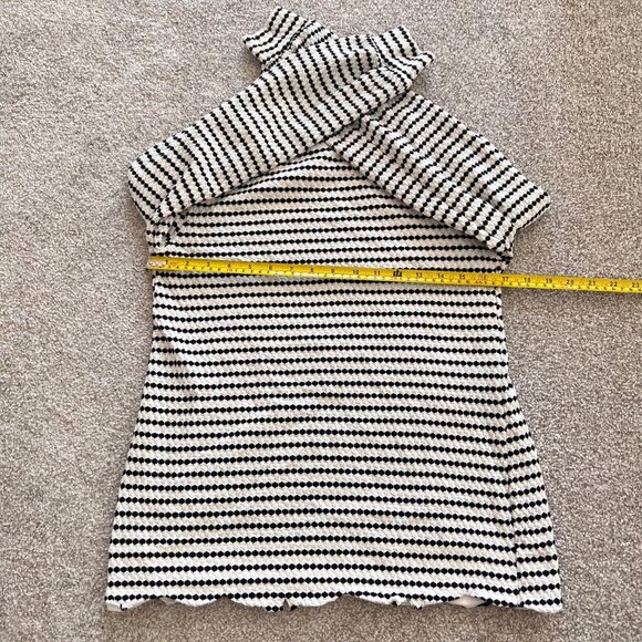 Minimalist Striped Black and White Bishop Sleeve Top with Lettuce Hem - Picture 8 of 8